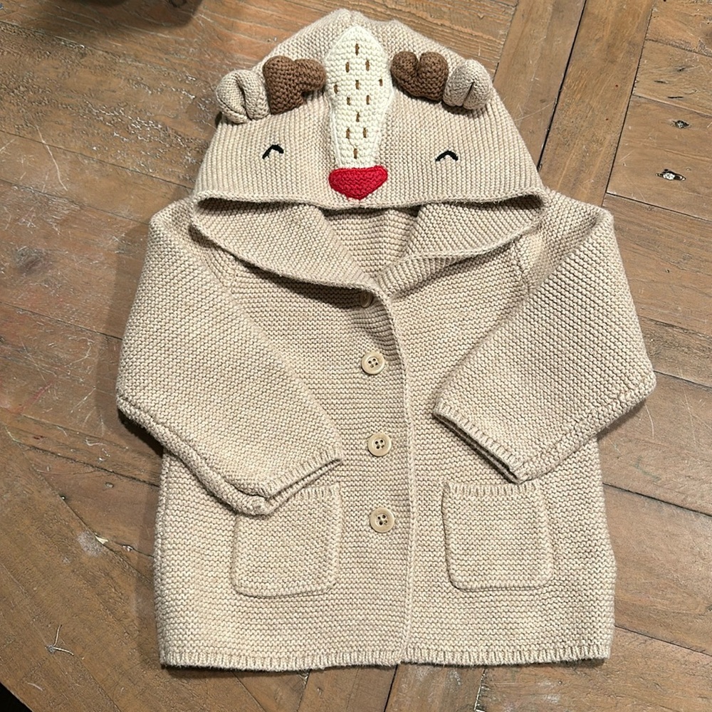 Baby Gap Unisex Knitted Reindeer Hoodie Coat - 12-18M
